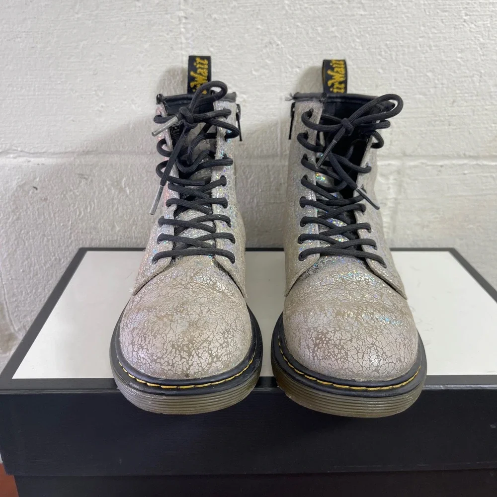 Dr. Martens 1460 J Glitter Silver Ankle Boots Size Zipper Kids‎ Size 3 US/2 UK